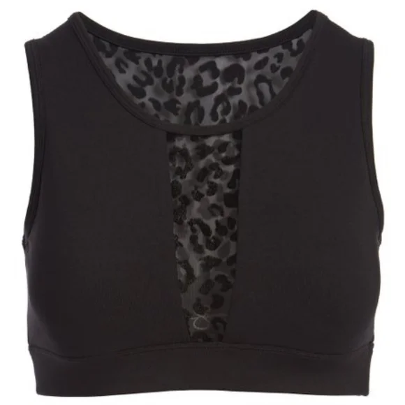 Jet Black Leopard Mesh Insert Sports Bra - Picture 7 of 7